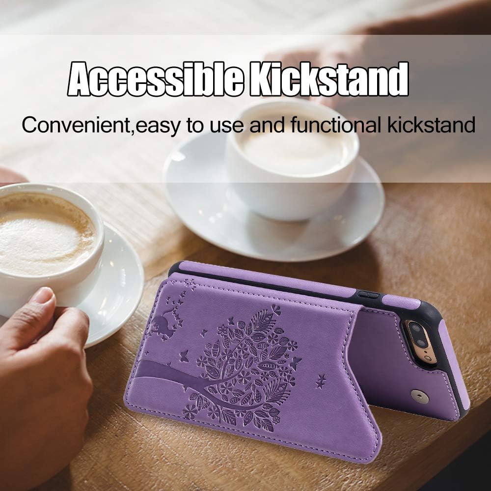 iPhone 8 Plus Wallet Case,iPhone 7 Plus Case with Card Holder for Women,Vodico Durable Folio Flip Slim Fit Vintage Leather Wallet Back Magnetic Closure Cover with Credit Card Slots&Stand (Violet)