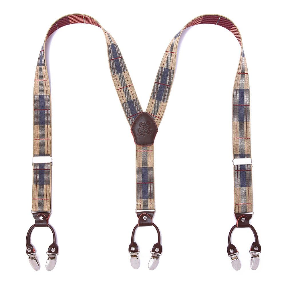 KANGDAI Rindsleder Hosenträger für Herren Breit Y Style 3.5 CM Mit Sehr 6 Starke Metall Clip Durable Elastic Verstellbare Hosenträger Geschenkbox für Herren und Damen