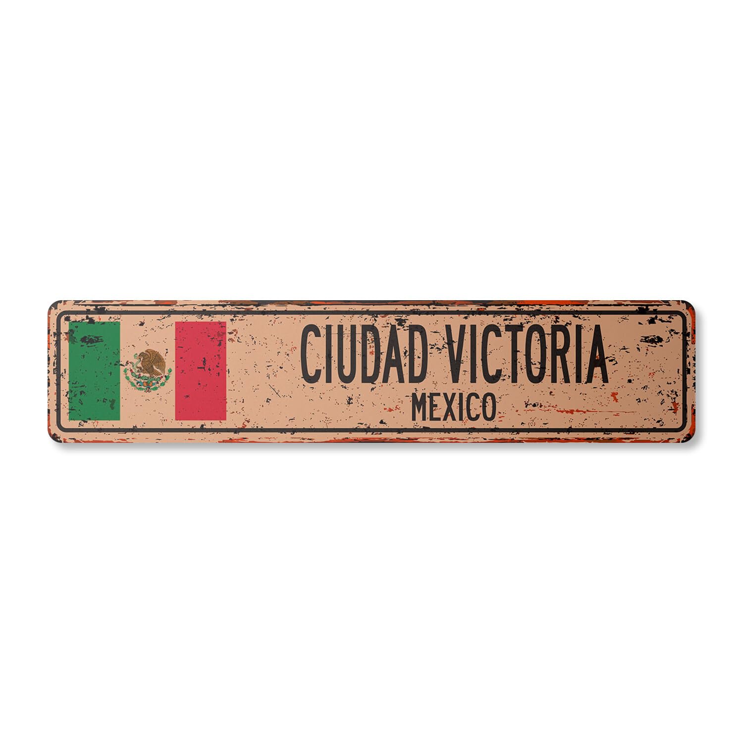 CIUDAD VICTORIA MEXICO Vintage Street Sign Mexican flag city country road rustic
