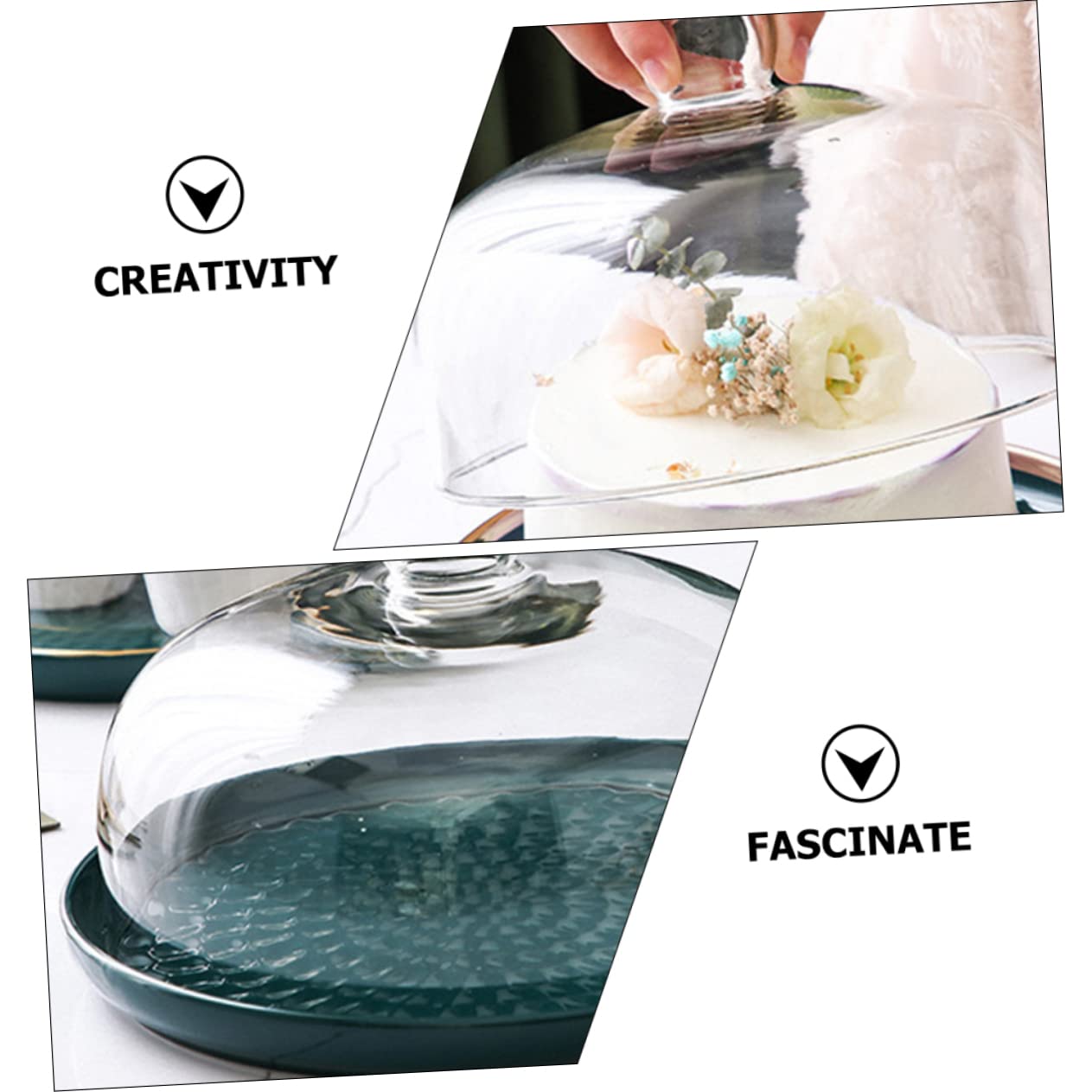 Mobestech Campana para Tartas de Porcelana, Molde de cerámica para Tartas, Plato para Tartas con cúpula, Soporte para Tartas con Tapa, Campana Transparente, cúpula, Soporte para Tartas con cúpula