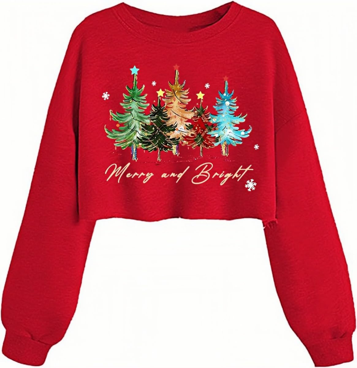 Women's Christmas Graphic Crop Crew Neck Sweatshirt
