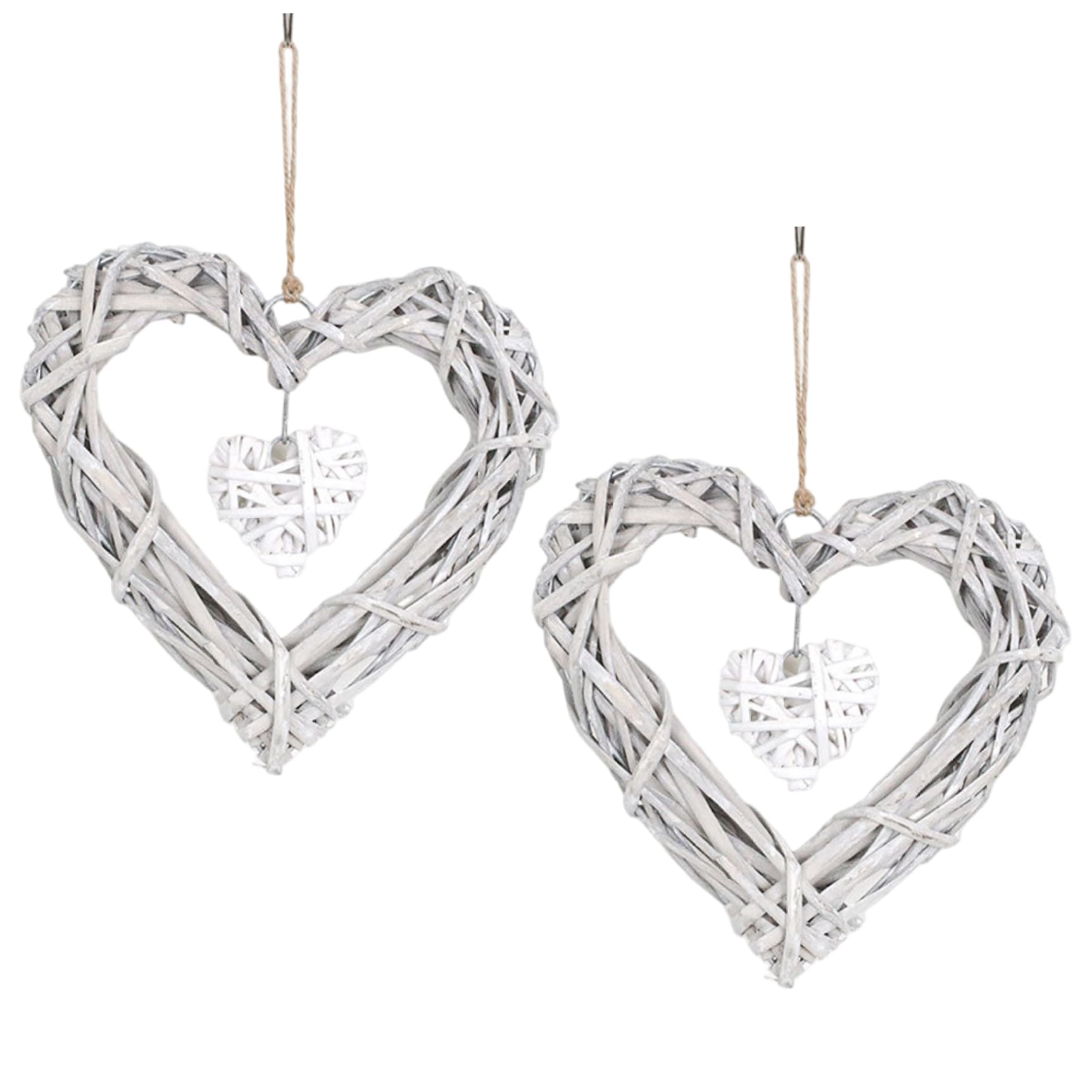 2Pcs Heart Wall Decor, Artificial Wicker Heart Wreath Hanging Rattan Decoration Wreath Ornament for Wedding Party, Home Bedroom Decor