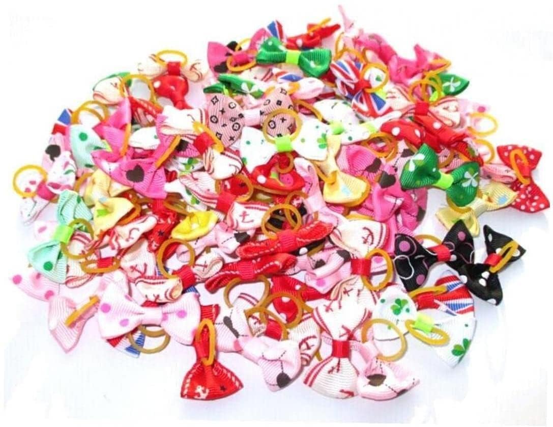 10Pcs Multicolor Hair Bows Tie Bands for Pet Cat Dogs Hair Accessories Practical Processed,Mix the back elastic band, Cute Hair Clips for Small and Medium Dogs Dog Hair Apparel and Accessories