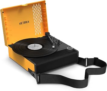 Victrola Revolution GO Portable Vinyl Record Player, Battery-Powered Bluetooth Turntable, 12 Hour Battery Life, 3 Speed Belt-Driven Record Player, RCA Output, 3.5mm Headphone Jack Citrus
