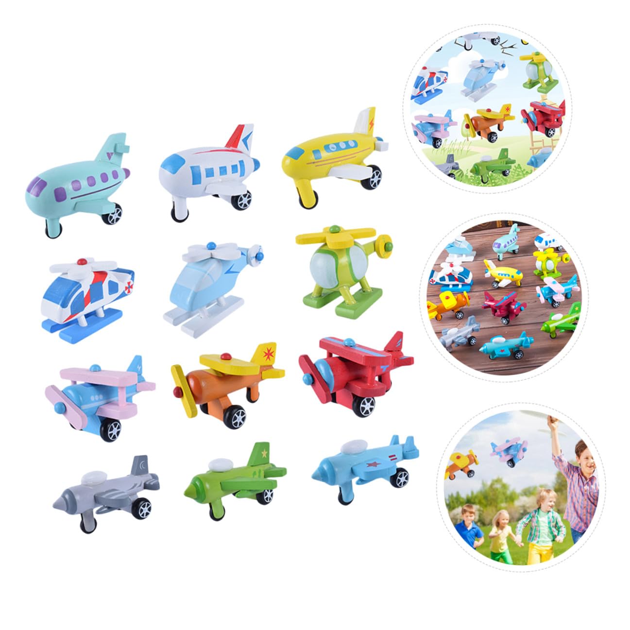 12 Pezzi Mini Aereo Giocattolo in Legno, Educativo Colorato Resistente Agli Urti, Set Didattico per Prima Infanzia e Regalo di Compleanno