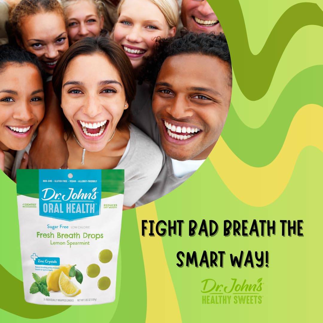 Dr. John's Healthy Sweets Fresh Breath Drops Lot de 24 gouttes d'haleine sans sucre, sans colorant, à base de plantes, compatibles avec le régime cétogène, sac de 109,1 g
