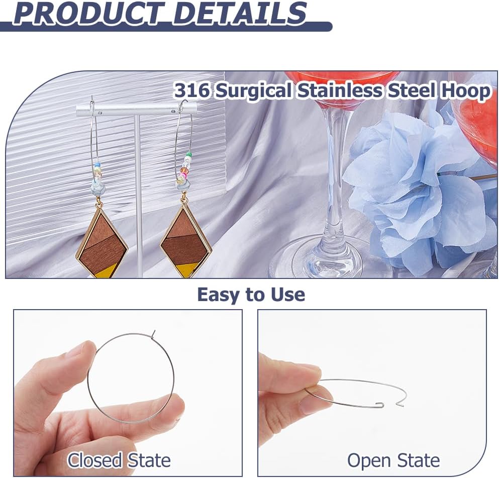Hoop Ear Wires Stainless Steel Color Wine Glass Charms Rings 316 Surgical Stainless Steel Beading Hoop Rings for Wedding Party Wine Glass Marker Earring Jewelry Making image 4