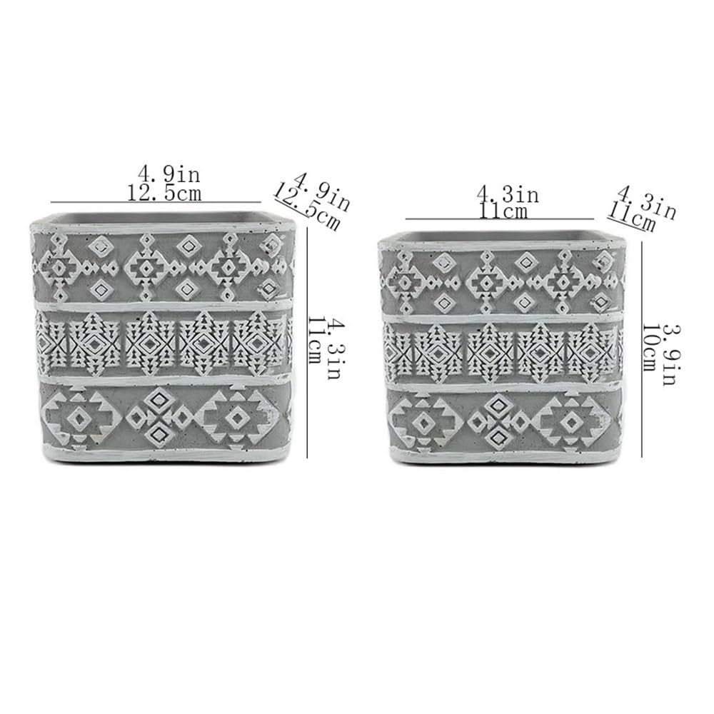 vasi per piante Vaso da fiori di forma quadrata con fori di drenaggio, vaso for piante in cemento con motivo in rilievo bianco sfondo grigio, for balcone soggiorno camera da letto Vasetti Per Piantine