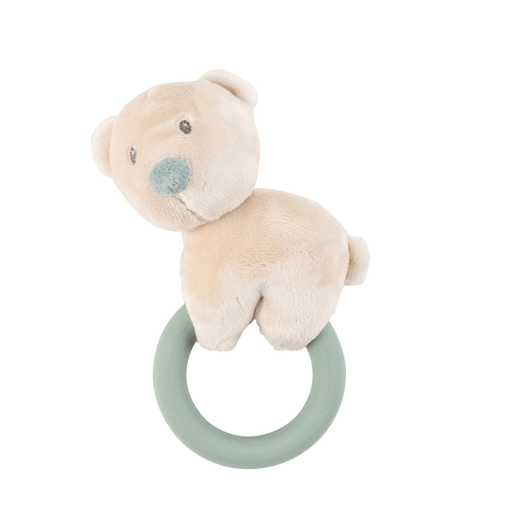 Nattou Peluche sonajero de poliéster con mordedor de silicona, Oso Jules, Aprox. 15 cm, Romeo, Jules y Sally, Beige