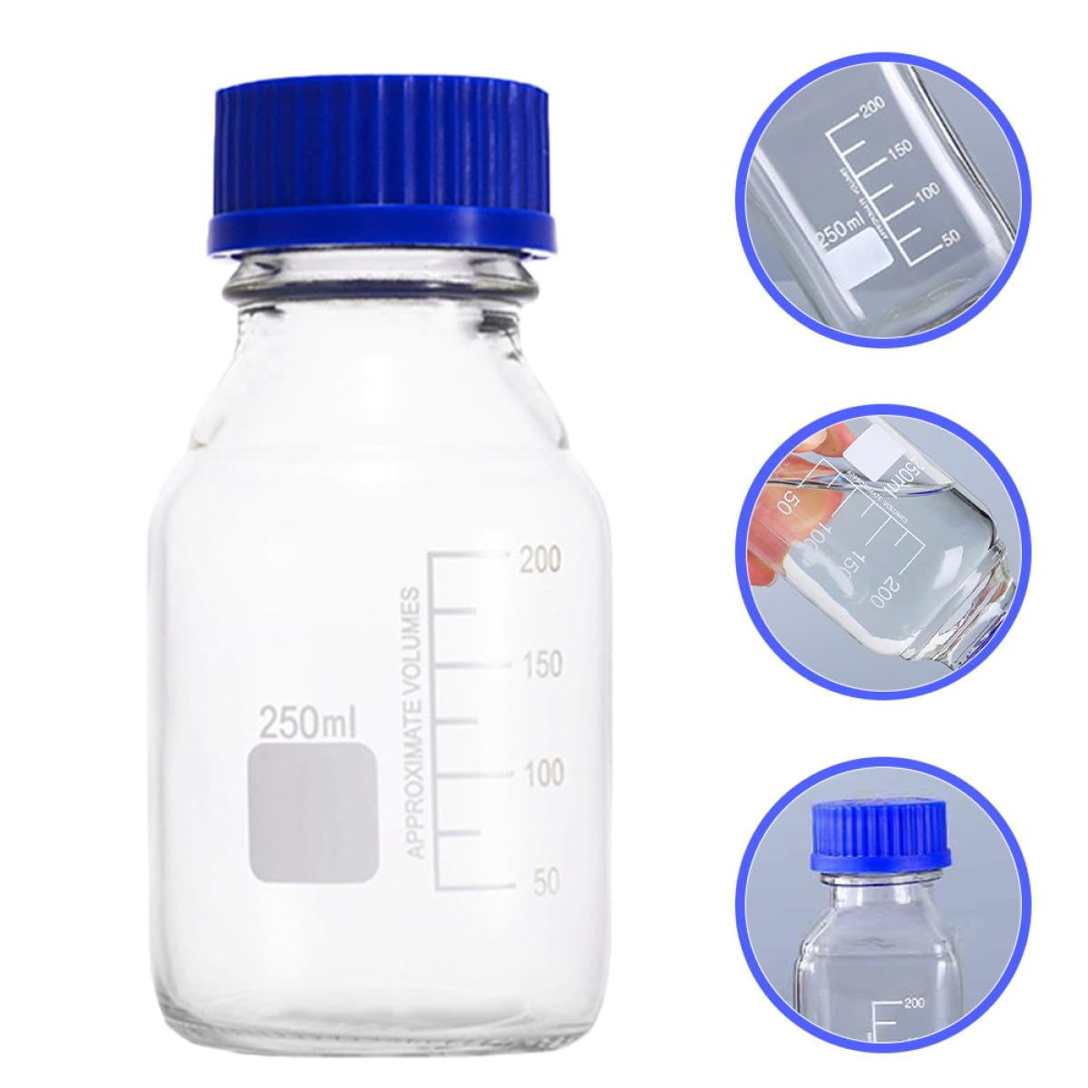 Operitacx Bottiglie di Reagente in Vetro Graduato da 250ml Tappo a Vite, 2 Pezzi, per Campionamento e Miscelazione in Laboratori e Industria