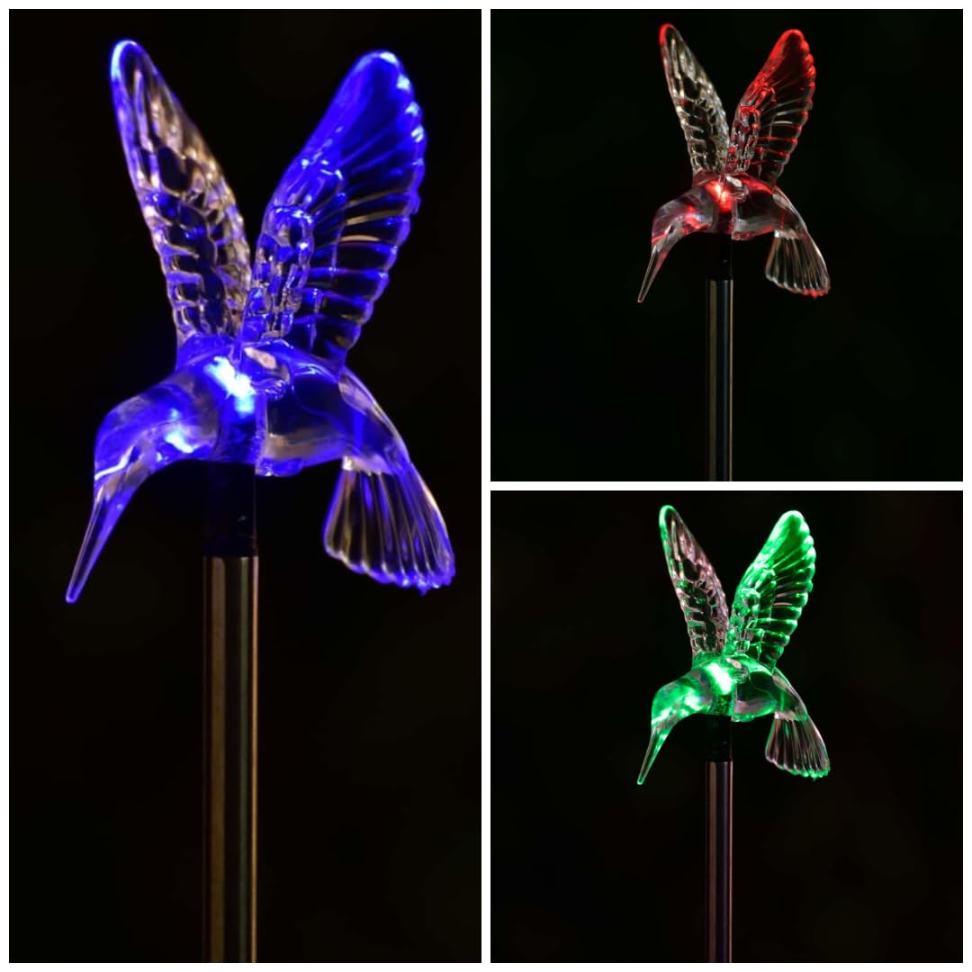 New Adorable Hummingbird Solar Powered Colour Changing Solar Stake Light with Ultra Bright LED Light Garden Feature by Day Solar Light by Night Auto On at Dusk Outdoor Garden Decor -A88