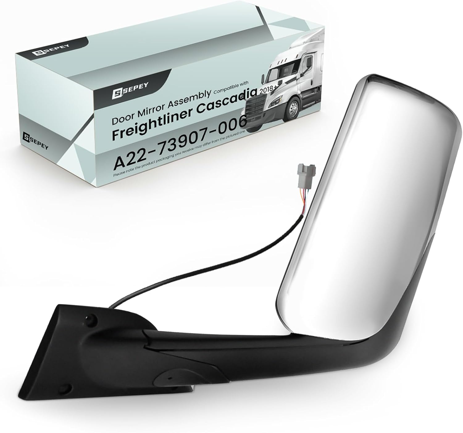 Chrome Door Mirror Assembly for Freightliner Cascadia, Driver Side Heated and Motorized Door Mirror Fit for 2018-2020 Freightliner Cascadia