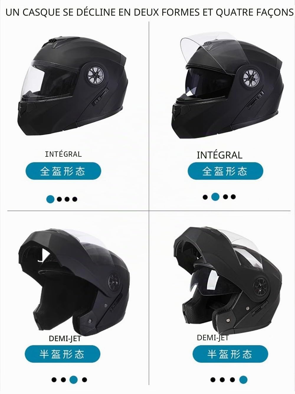 Casque Moto Bluetooth, Casque Intégral avec Intercom Bluetooth pour 2 Pilotes, Approuvé Dot/ECE, Léger, avec Double Visière, Casque Modulable pour Adultes Hommes Femmes S~XL