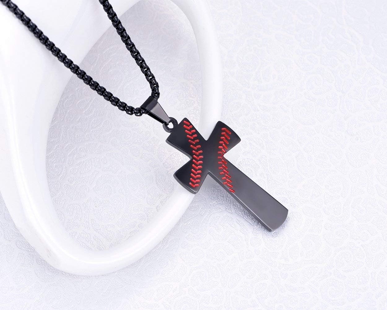 Rehoboth Baseball Cross Pendant Necklace for Men Women Adjustable 22+2" Stainless Steel Chain - Image 4