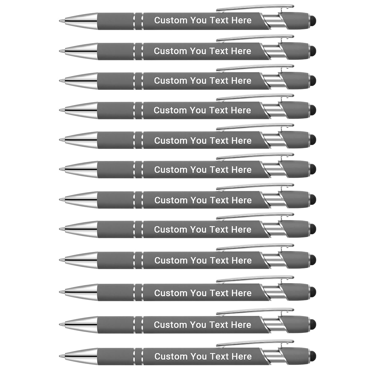 Zoonnis 60 Pcs Personalized Ballpoint Pens with Stylus Tips for Business Personalised Engraved Pen In Bulk for Women Men with Name Text Customised Pen Writing Custom Pen With Black Ink for School