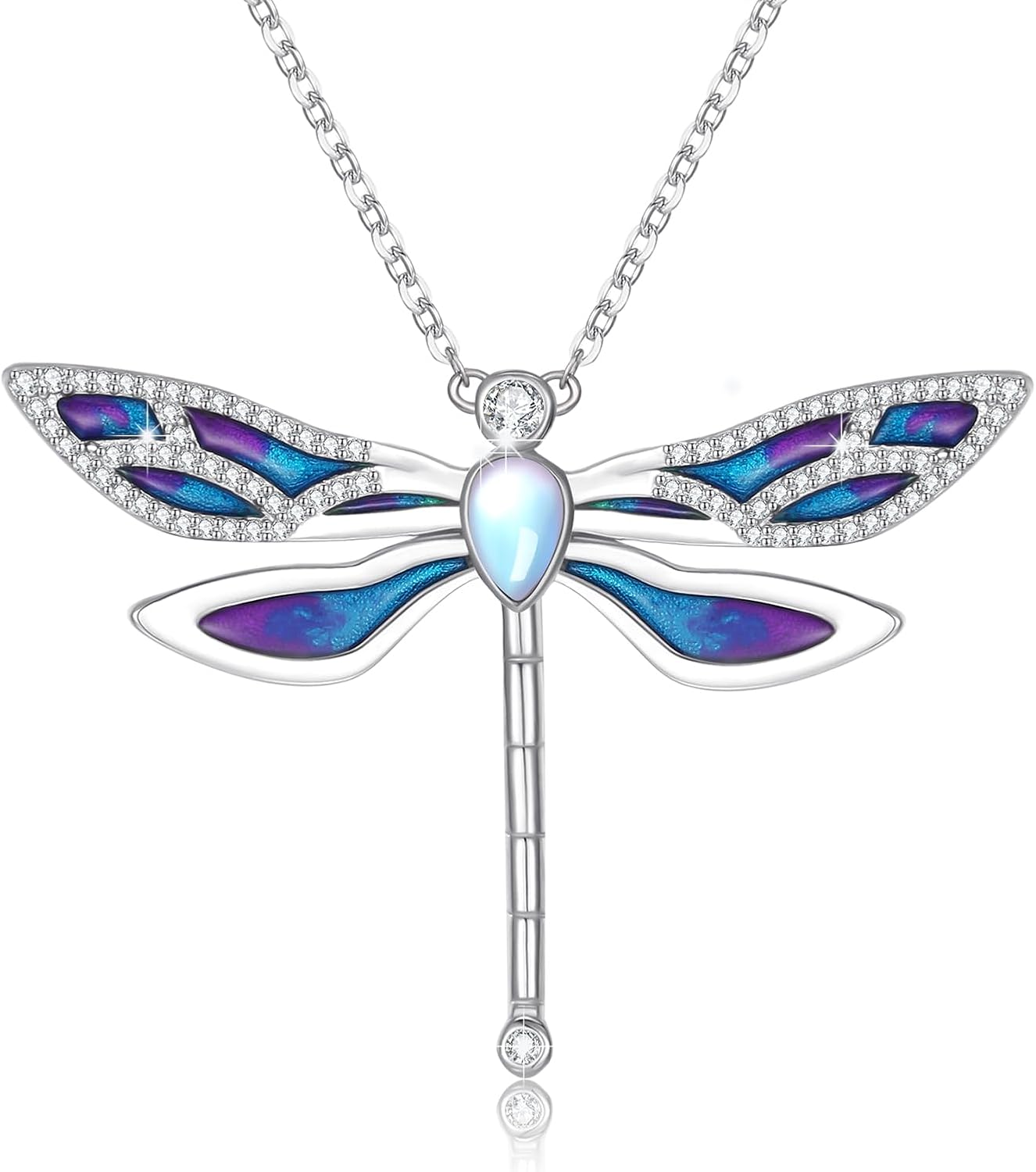 Dragonfly Necklace 925 Sterling Silver Moonstone Necklace Rainbow Stone Dragonfly Jewelry Christmas Birthday Gifts for Women Mom Her