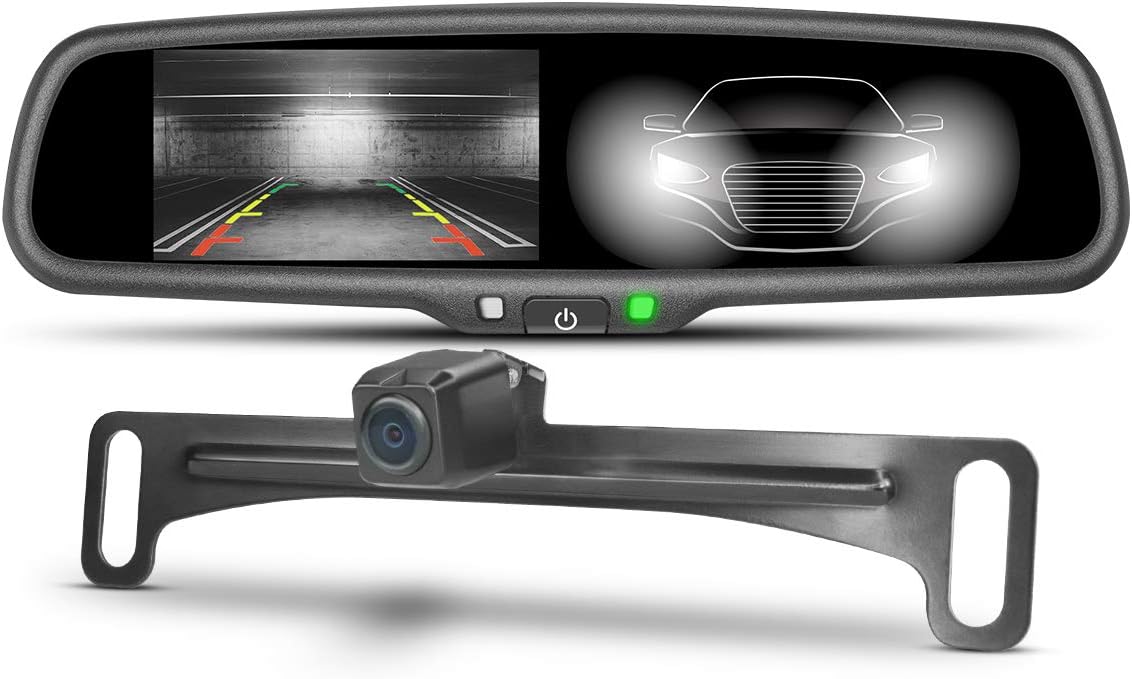 Backup Camera, imirror Rearview Mirror Dual Input Auto-Dimming Monitor Screen with IP68 Waterproof & Super Night Vision Camera