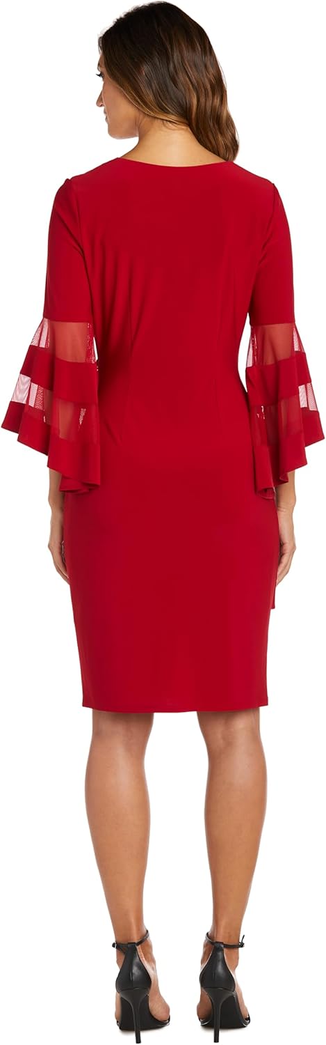 R&M Richards Women's Elegant Wrap Dress W/Sheer Angel Sleeves & Side Rhinestone Accent - Image 3