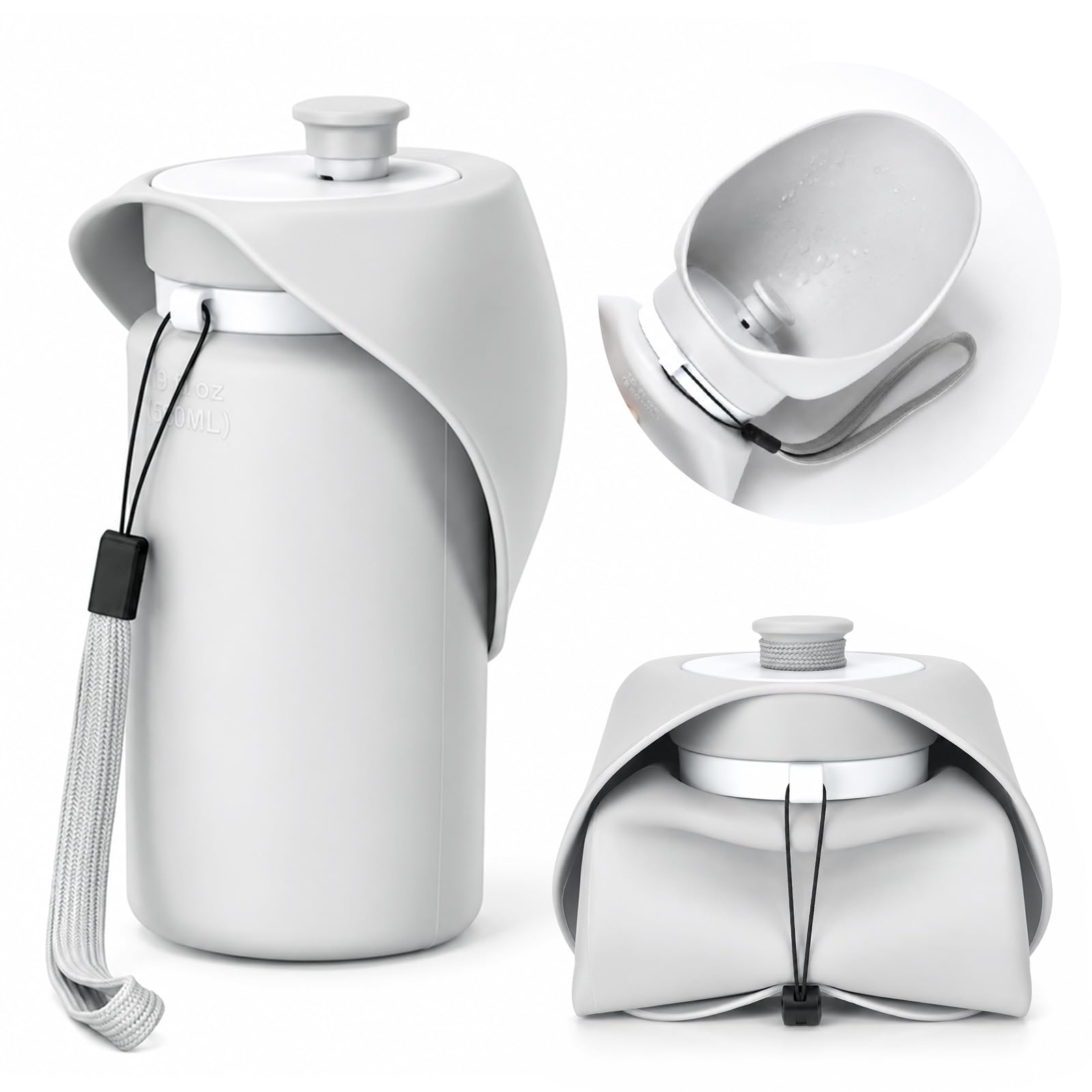 kissleaf Bouteille d'eau portable pour chien, pliable, pour promenades et | Bouteille d'eau de voyage pliable pour chien, taille 550 ml, silicone de qualité alimentaire, design Flow-Back et étanche