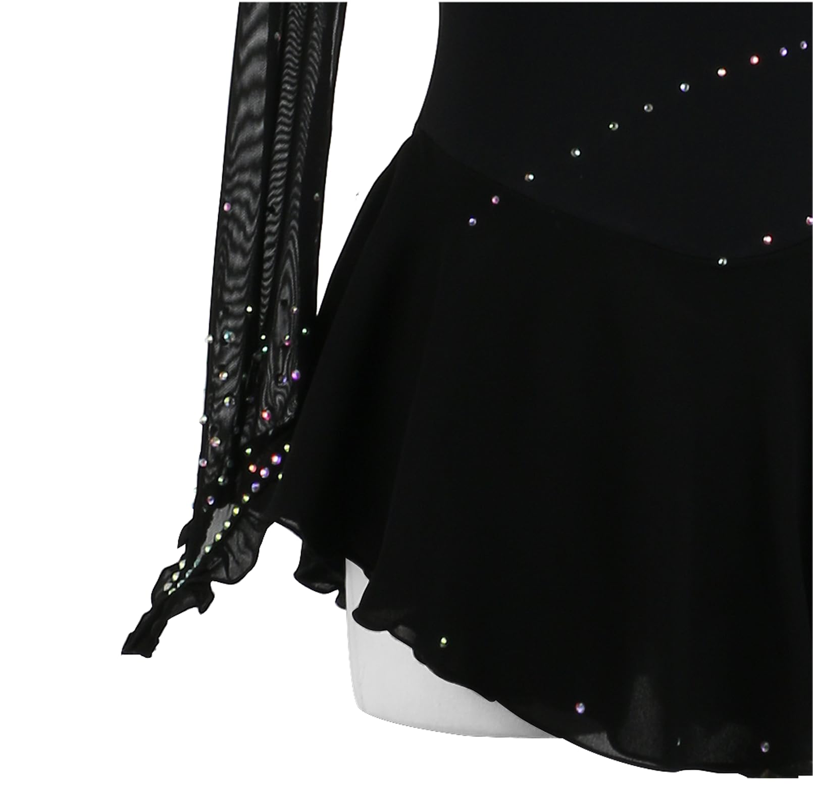 Eiskunstlauf Kleid Schwarz Frauen Mädchen Strass Eislaufen Kleid Langärmelig Figureskates Gymnastik Kürkleid