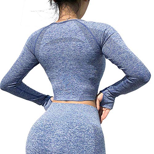 QCHENG Women's Workout Sets 2 Piece Seamless Leggings Crop Top Set Gym Clothes Yoga Outfits for Women Blue