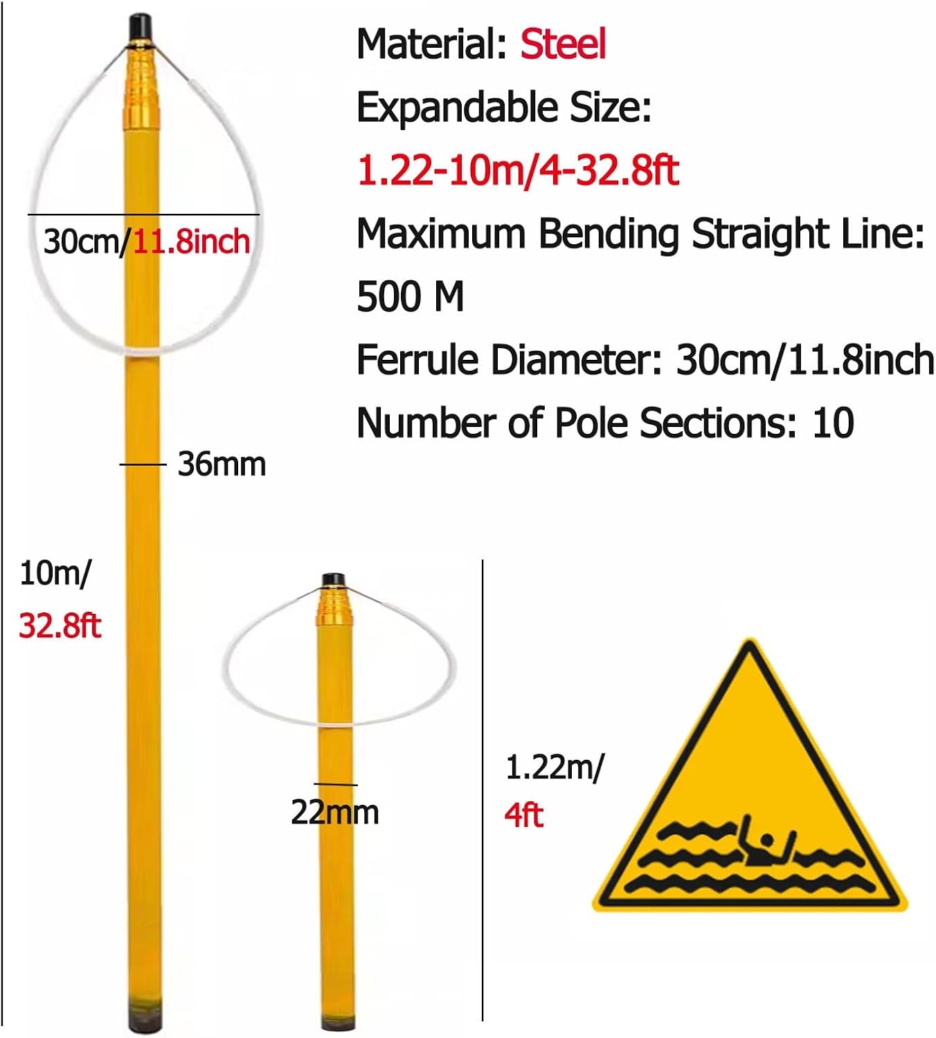 Emergency Pool Rescue Hook - Adjustable 4.5-10M Life-Saving Pole for Drowning Prevention, Safety Equipment for Swimming Pools, Essential Emergency Accessory