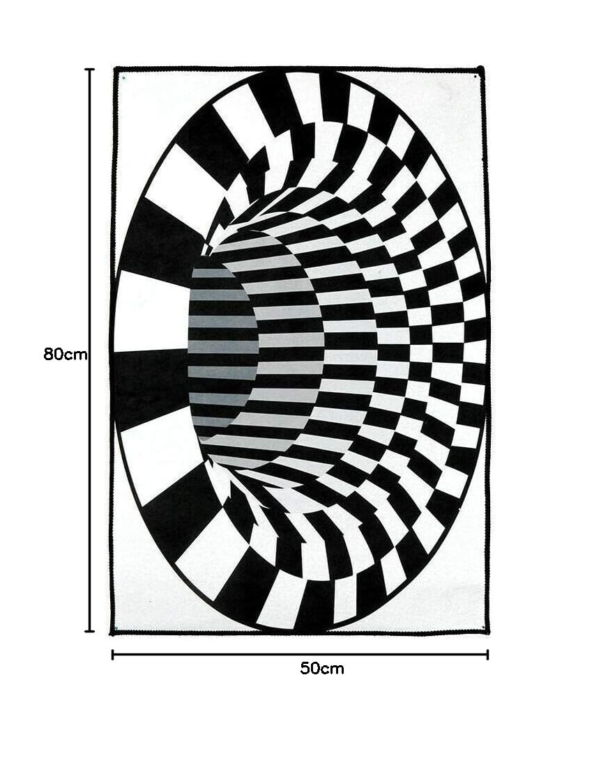 LZXBC Tapis 3D, Tapis Vortex Illusion Tapis Antidérapant Carré Noir Blanc Damier Tapis De Sol Illusion D'Optique, Pour La Maison Chambre Salon Salle à Manger50*80cm