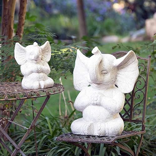 Miniatura 5 de Garden Age Supply Estatua de elefante afortunado meditación blanca (12.0)