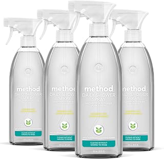 Method Daily Shower Cleaner Spray Eucalyptus Mint, Spray & Walk Away No Rinse, 28oz Pack of 4 Plant-Based Formula