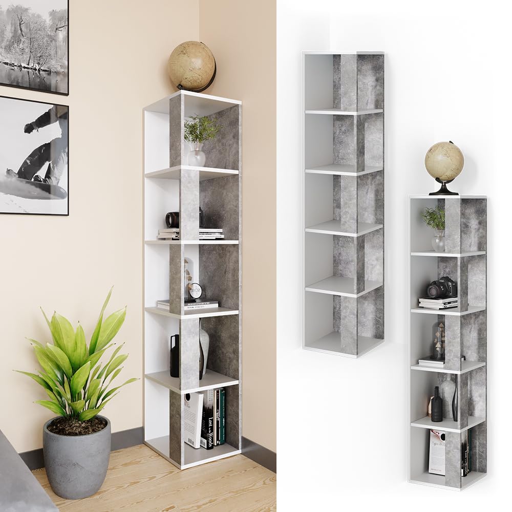 Vicco Étagère d'angle Lio, Béton, 33.3x162.2cm, pour Le Rangement de Livres et d’Objets déco dans Les Coins de la pièce