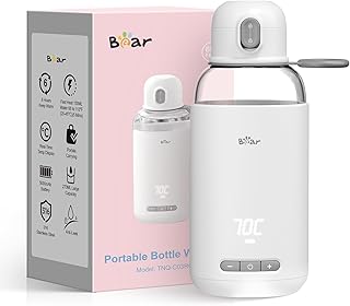 Bear Portable Bottle Warmer for Travel Small Kettle,Fast Heating & 37°C - 70 °C Smart Temperature Control Baby Bottle Warmer, 270ml Glass Capacity,6 Hours Keep Warm Time, Come with USB Cable