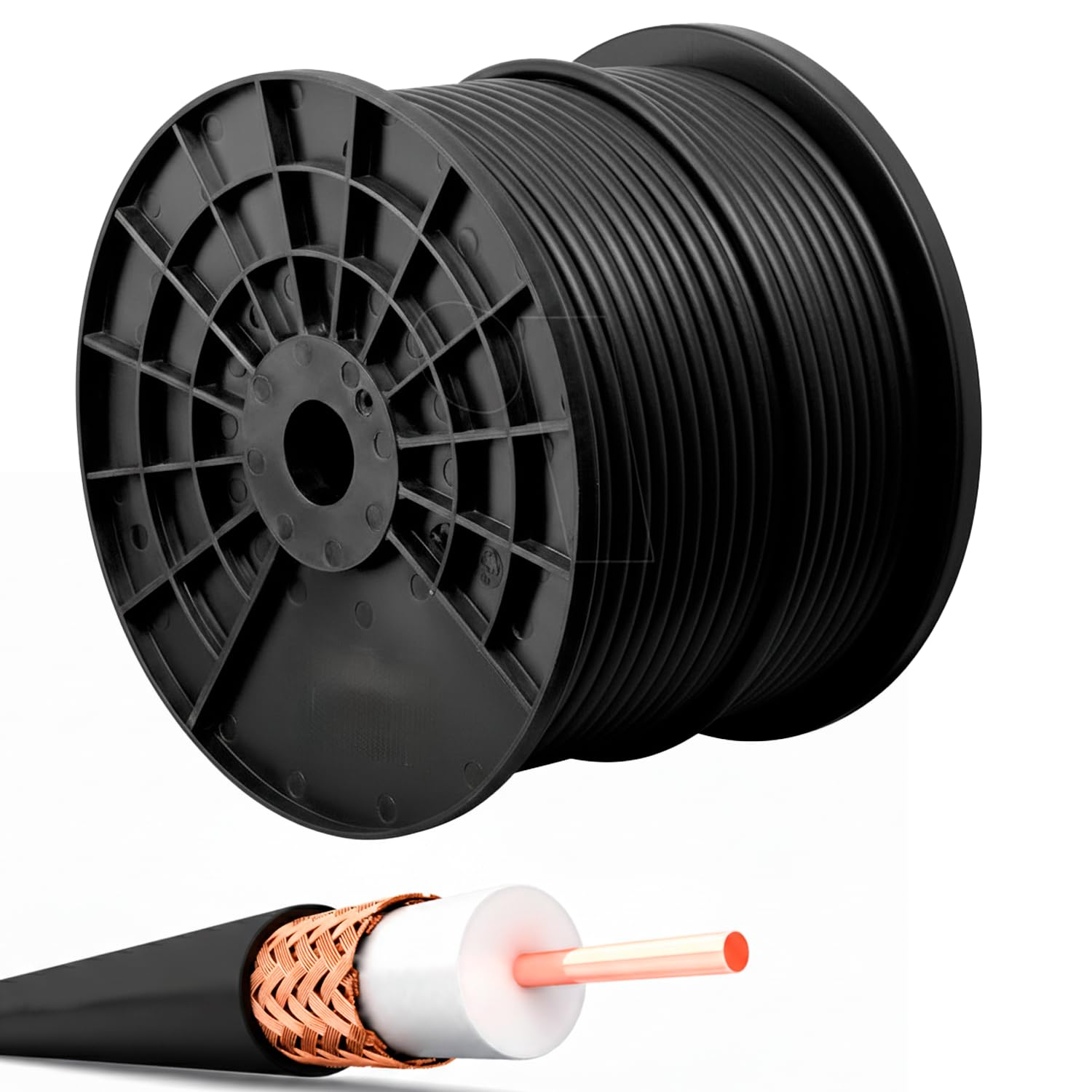 CABLEPELADO - Cable Coaxial PE 100 Metros para Exterior | Conductor de Cobre (Cu) 1,10 mm | Cubierta Resistente de Polietileno (PE) | Impedancia 75 Ohmios | Bobina para Antena TV | Negro