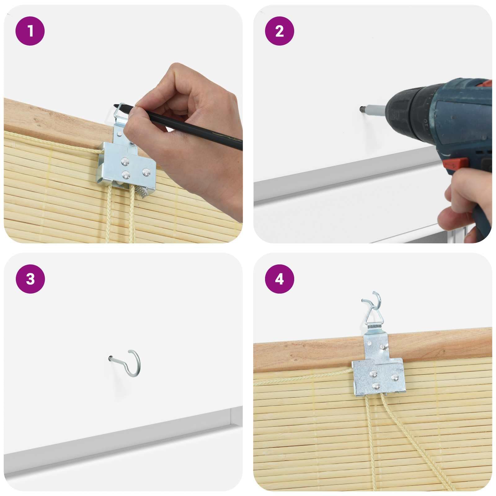 Store enrouleur en bambou naturel résistant aux UV - 130 x 160 cm - Occultant - Pour salon, chambre à coucher, chambre d'enfant, cuisine, salle de bain, bureau - Montage facile - Fixation