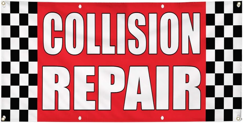Vinyl Banner Multiple Sizes Collision Repair Auto Body Shop Car A Automotive Outdoor Weatherproof Industrial Yard Signs Red 4 Grommets 16x40Inches