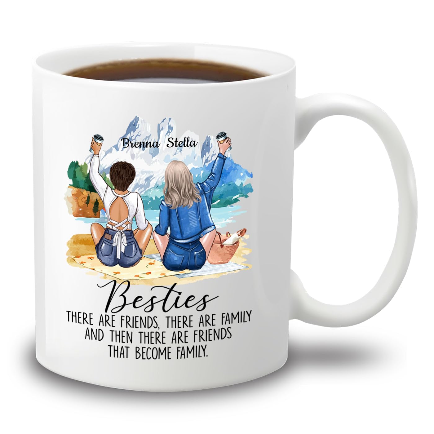 Besties There Are Friends That Become Family Coffee Mug Gift, Personalized Best Friends Mugs For Women, Choose Names, Custom Friendship Mugs For