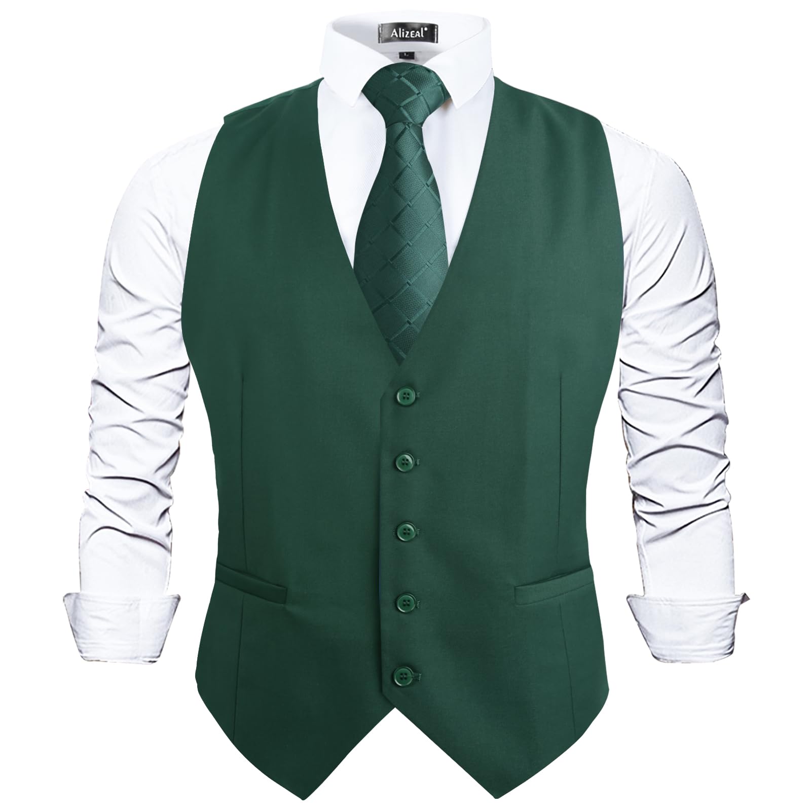 Alizeal Mens Classic Solid Suit Vest Regular Fit Tuxedo Waistcoat