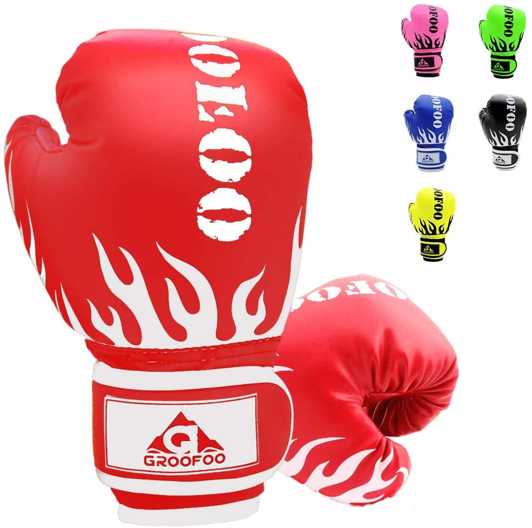 GROOFOO Guantoni da Boxe per Bambini 4oz 6oz Guanti da Boxe Sparring Allenamento per MMA Muay Thai Kick Boxing età da 3 a 14 Anni