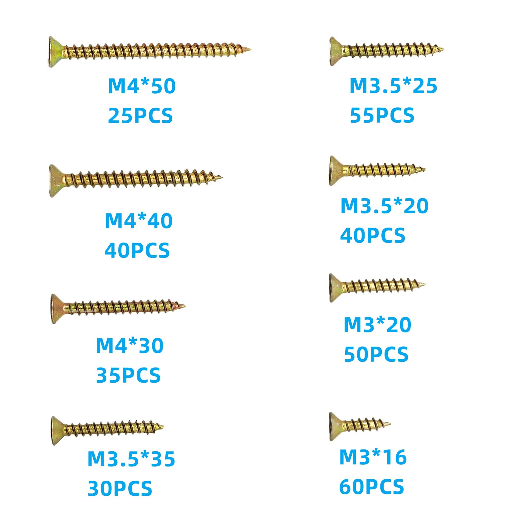 335 Pcs Self-tapping Wood Screw Kits, Assorted Cross Pan Head Countersunk Zinc-Plated Concrete Screws - Image 2