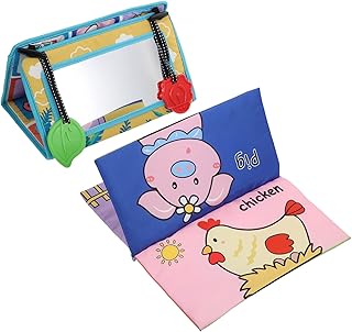 SECFOU Livro De Pano Com Espelho Distorcido Brinquedos Para Bebês Brinquedos De Animais Brinquedos Para Crianças Livro De Atividades Para Bebês Livro De Pano Para Crianças Livro De