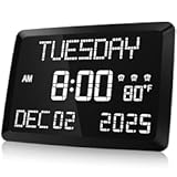 Raynic Digital Clock&comma; 11&period;5" Large Display Calendar Clock with Day and Date&comma; Indoor Temperature&comma; Adjustable Brightness&comma; Snooze&comma;12&sol;24H&comma; DST for Home&comma; Office&comma; Elderly