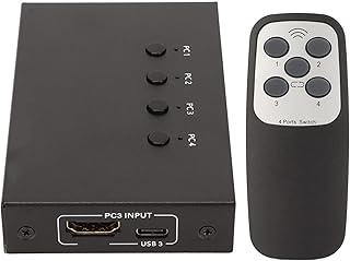 KVM Switcher, 4 in 1 Out HD Multimedia Interface KVM Switcher High Speed Transmission ESD Static Protection Support USB HUB 18Gbps USB 5V for Game Console