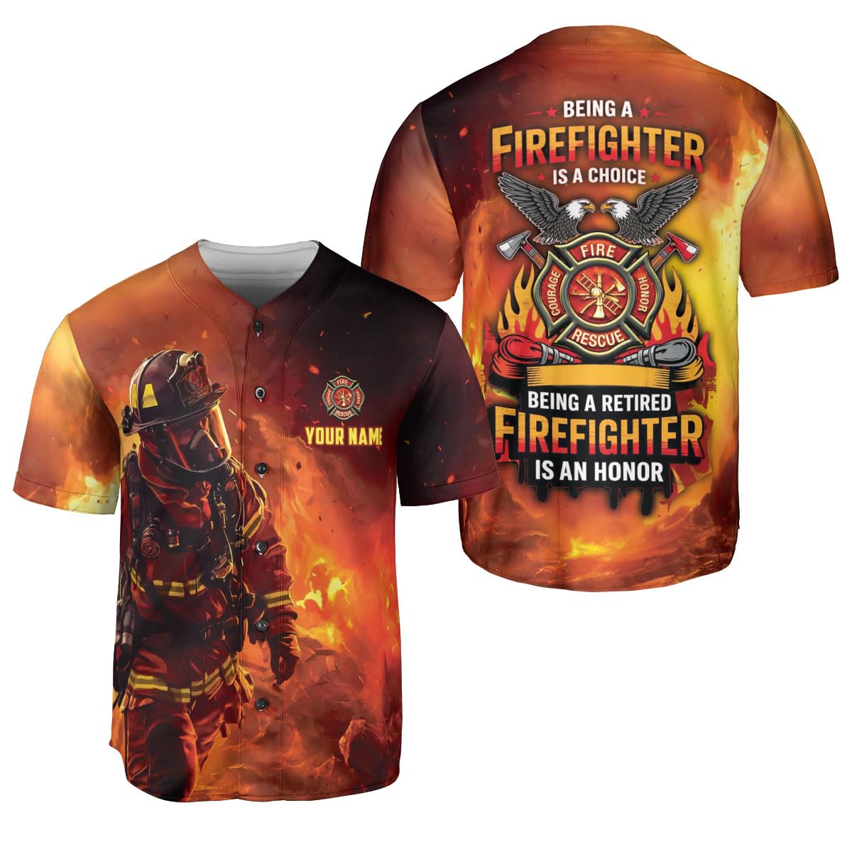 Custom Firefighter Baseball Jersey, Fireman Jersey, Fireman American Flag Thin Red Line Shirt, Fire Department Logo Uniform (US, Alpha, Small, 5X-Large, Regular, Regular, FF 8)