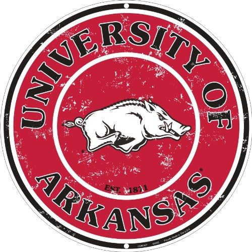 Hangtime University of Arkansas - Arkansas Razorbacks 12 Inch Embossed Metal Nostalgia Circular Sign