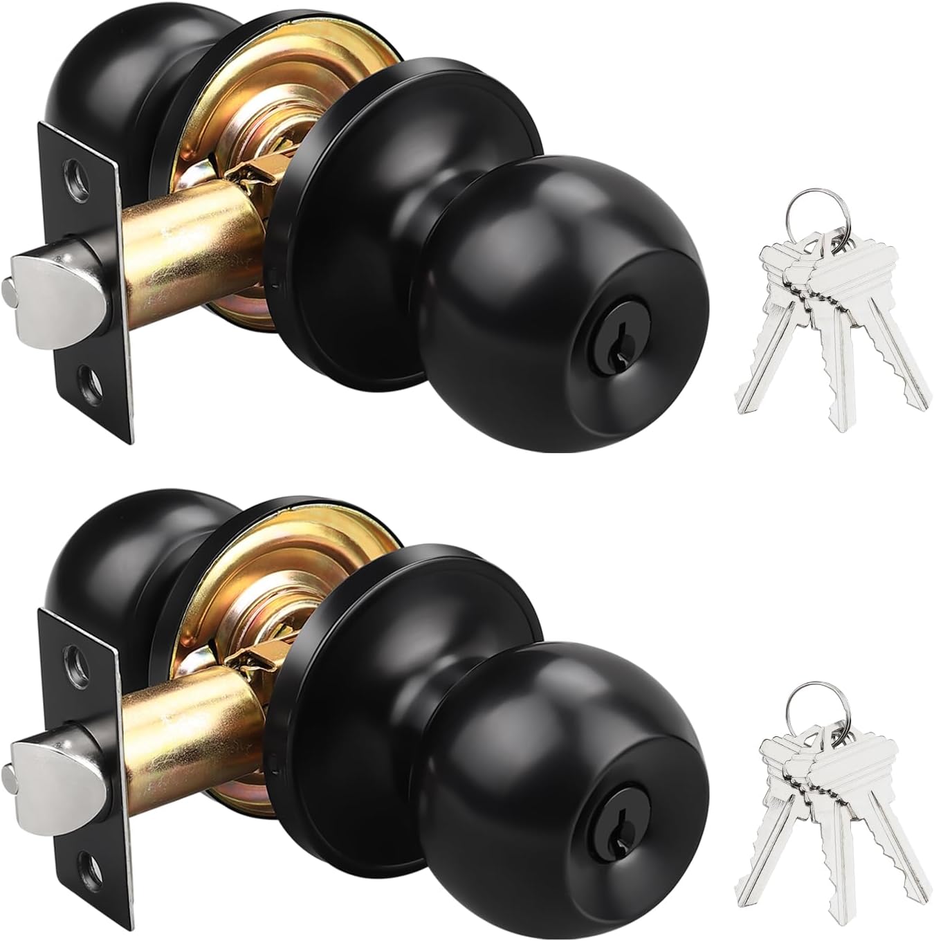 2 Pack Keyed Entry Door Knobs with Same Keys, Exterior Door Knobs, Door Knob with Lock and Key