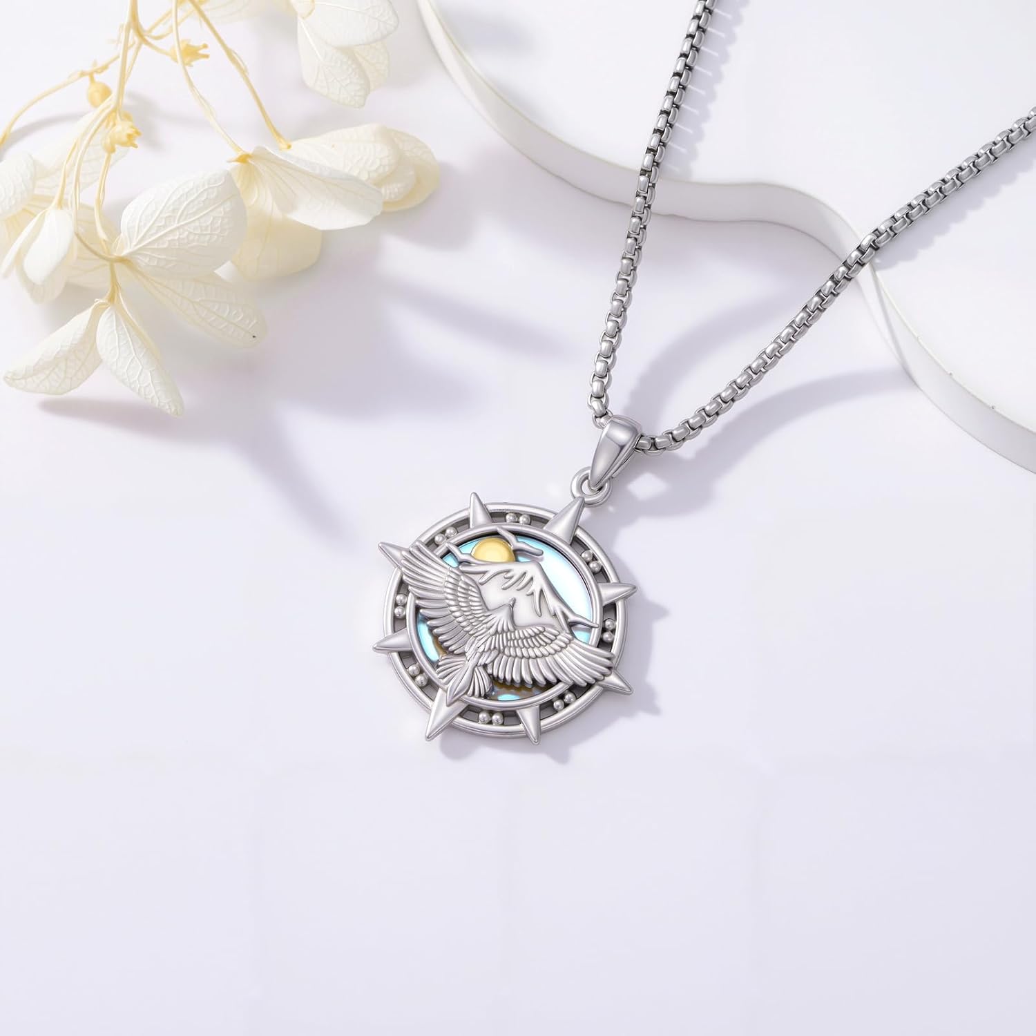 Compass Necklace for Women Men 925 Sterling Silver Eagle Necklace Mountains Compass Jewelry Graduation Birthdays Gift for Her and He - Image 2