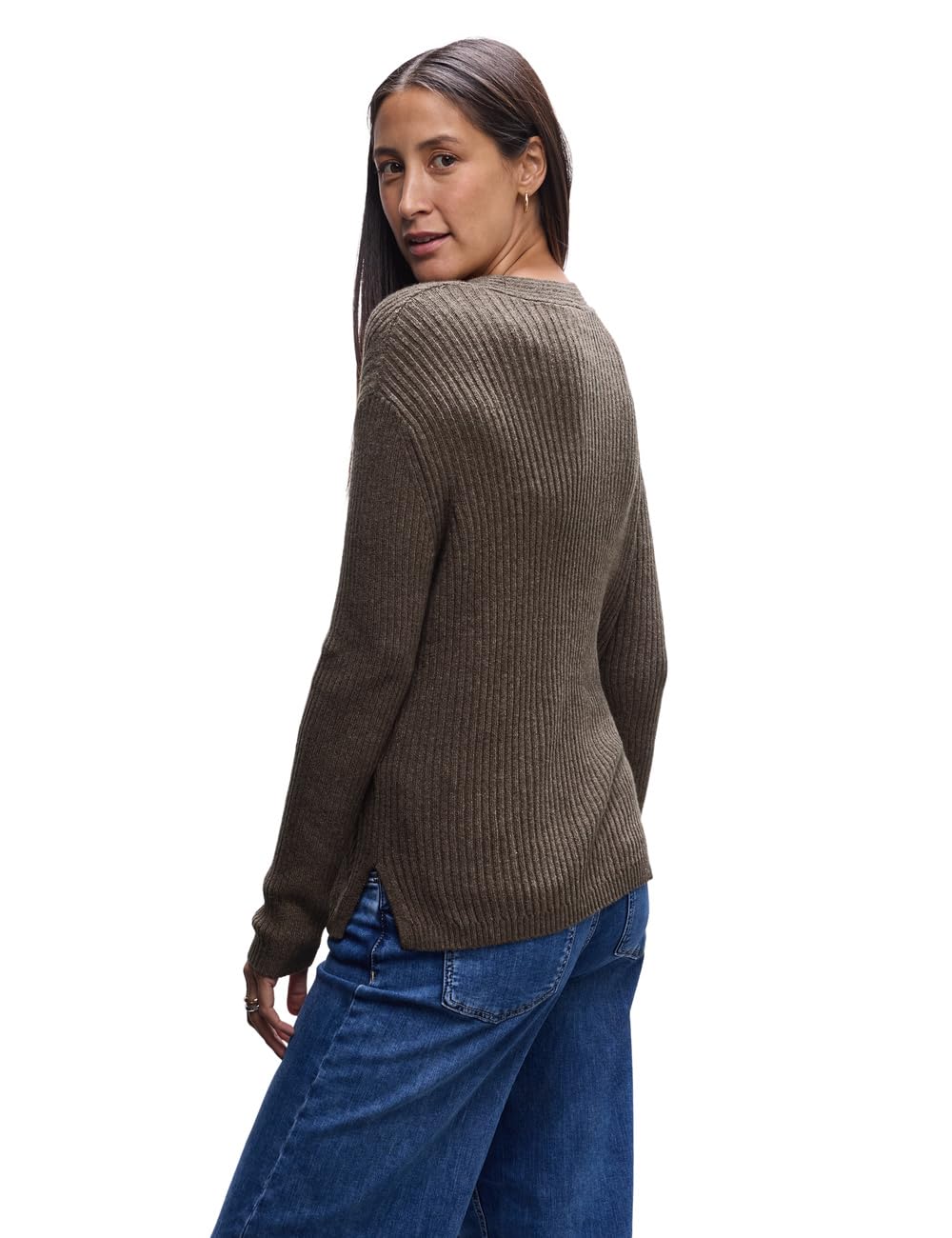Street One Sweter strukturalny z dekoltem w serek Nomad Brown Mel. 40