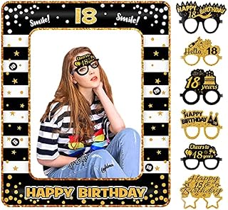 Soneinex 18th Birthday Photo Booth Props 18th Birthday Decorations with 18th Birthday Inflatable Selfie Frame and 6 Pcs 18th Birthday Glasses for Girls Boys