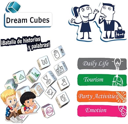 Miniatura 2 de Happy Story - Juego de 18 cubos de rollo, un viaje feliz y desafío de palabras e historias, 4 modelos de dados 108 imágenes, historias ilimitadas,