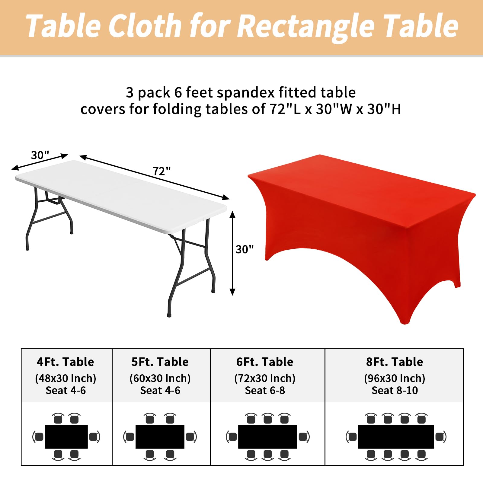 Fixwal Paquete de 3 manteles rectangulares de 1.8 m, rectangulares, elásticos, de Elastano, Ajustables, para Fiestas de Festivales, Decoraciones de Navidad, ferias, Banquetes, Bodas, Eventos