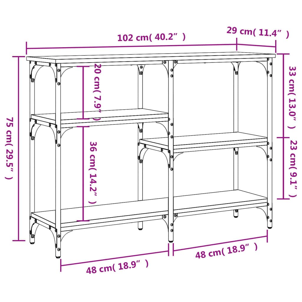 Tavolo consolle in rovere affumicato, 102 x 29 x 75 cm, tavolino in